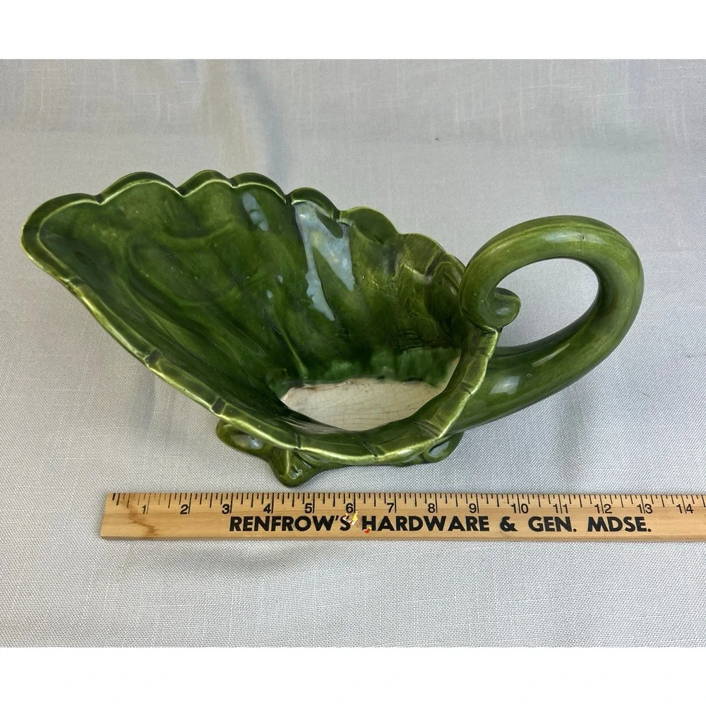 Vintage Ceramic Vase Dark Green Mid Century Modern Home Decor Cornucopia Bowl
